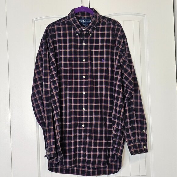 Men's Ralph Lauren Blake Plaid‎ Button Down Shirt Size L Purple Pony - Picture 1 of 7